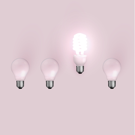 Energy saver lightbulb among old ones, vector illustrationのイラスト素材