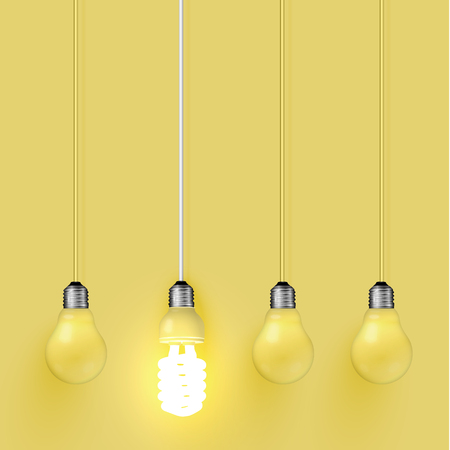Energy saver lightbulb among old ones, vector illustrationのイラスト素材
