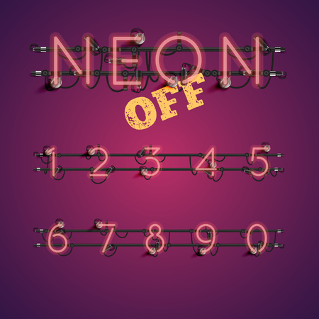 Realistic neon font with wires and console, vector illustrationのイラスト素材