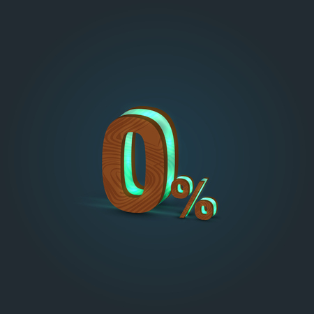 '0%' - Realistic illustration of a word made by wood and glowing glass, vectorのイラスト素材