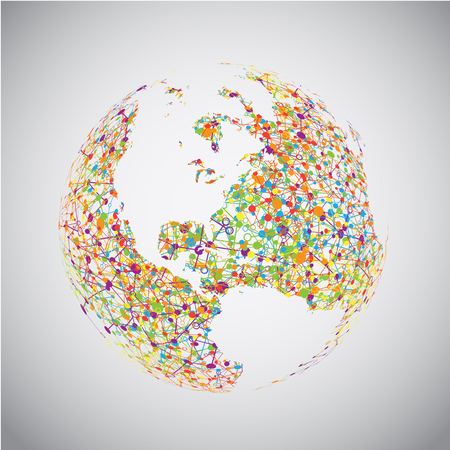 Dotted world with connections, vector illustrationのイラスト素材