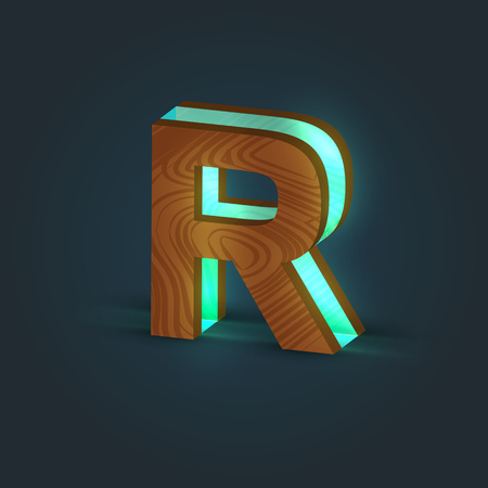 3D, realistic, glass and wood character from a typeface, vectorのイラスト素材