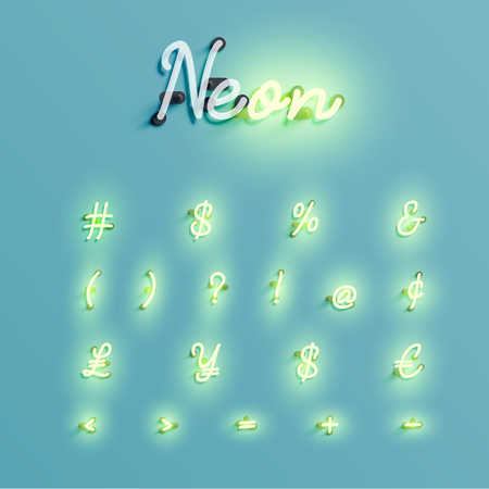 Realistic neon character set, vector illustrationのイラスト素材