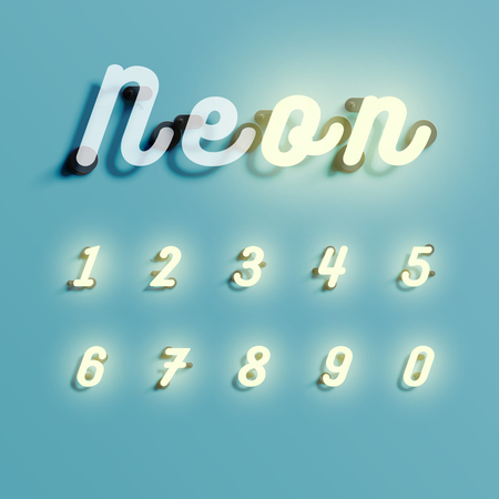 Realistic neon character set, vector illustrationのイラスト素材