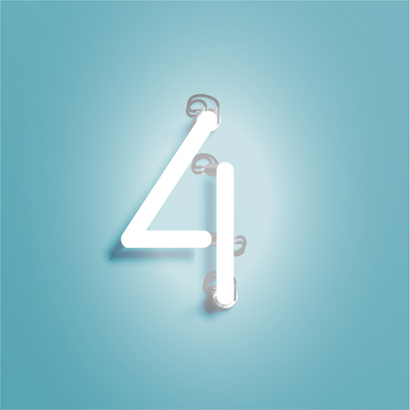 Realistic neon character from a font set, vector illustration