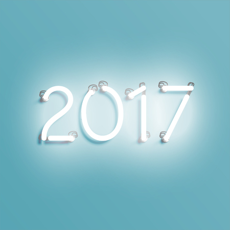 Neon 2017 shining sign, vector illustration