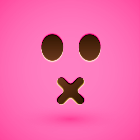 Pink realistic emoticon smiley face, vector illustrationのイラスト素材