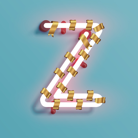 Neon font from a fontset with Christmas decoration pine, vector illustrationのイラスト素材