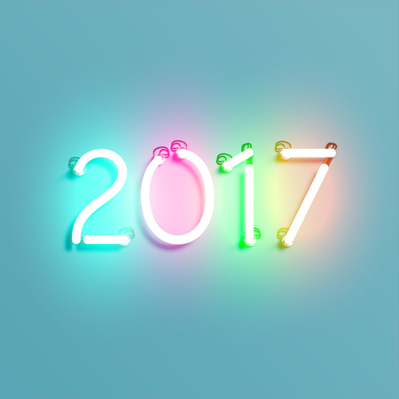 Neon 2017 shining sign, vector illustrationのイラスト素材