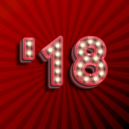 '18 3D text for the new year with lightbulbs glowing, vector illustrationのイラスト素材