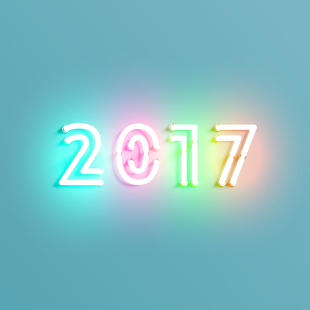 Neon 2017 shining sign, vector illustrationのイラスト素材