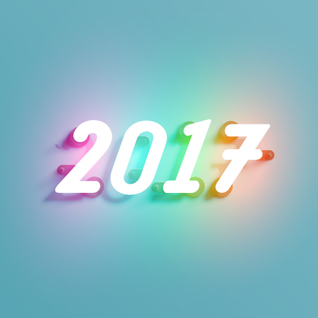 Neon 2017 shining sign, vector illustration