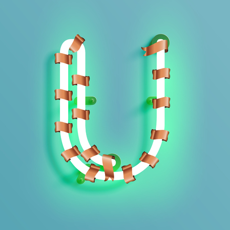 Neon font from a fontset with Christmas decoration pine, vector illustrationのイラスト素材