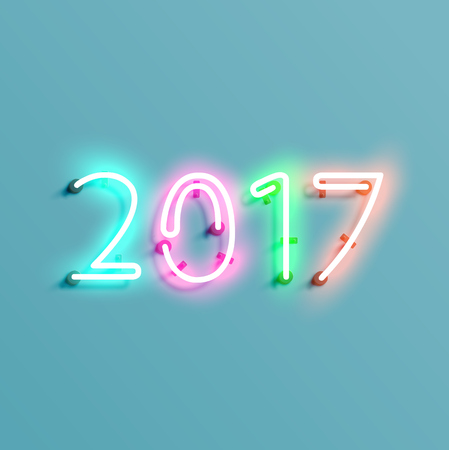 Neon 2017 shining sign, vector illustrationのイラスト素材