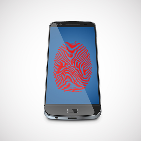 Fingerprint on a realistic smartphone's screen, vector illustrationのイラスト素材