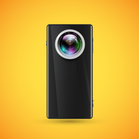 Black realistic cellphone with a camera objective, vector illustrationのイラスト素材