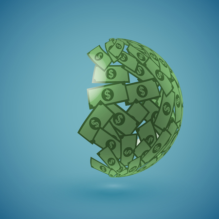 Green globe made of money, vector illustrationのイラスト素材