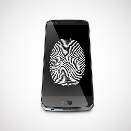 Fingerprint on a realistic smartphone's screen, vector illustrationのイラスト素材