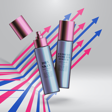 Realistic beauty products with colorful background, vector illustrationのイラスト素材