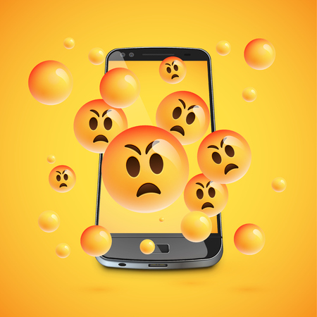 3D emoticons with realistic smartphone, vector illustartionのイラスト素材