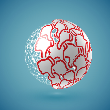 Blue realistic shaded 'thumbs up' globe with connections, vector illustrationのイラスト素材