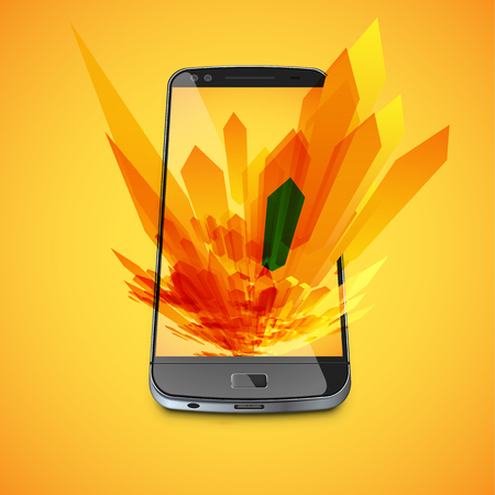 Yellow abstract background and a realistic smartphone for business, vector illustrationのイラスト素材