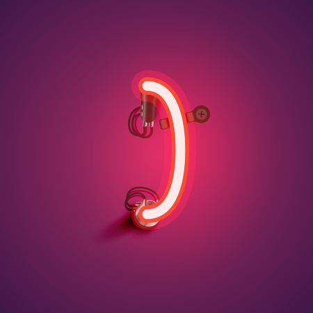 Red realistic neon character with wires and console from a fontset, vector illustrationのイラスト素材