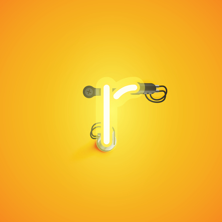 Yellow realistic neon character with wires and console from a fontset, vector illustrationのイラスト素材