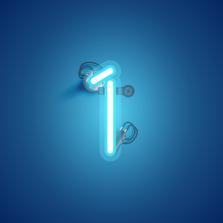 Blue realistic neon character with wires and console from a fontset, vector illustrationのイラスト素材