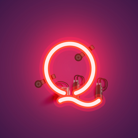 Red realistic neon character with wires and console from a fontset, vector illustrationのイラスト素材
