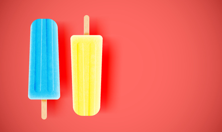 Colorful ice creams on red background, vector illustrationのイラスト素材