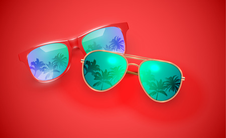 Realistic vector sunglasses on a colorful background, vector illustrationのイラスト素材