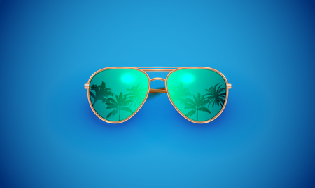 Realistic vector sunglasses on a colorful background, vector illustrationのイラスト素材