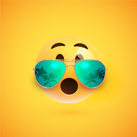 High-detailed 3D smiley with sunglasses on a colorful background, vector illustrationのイラスト素材