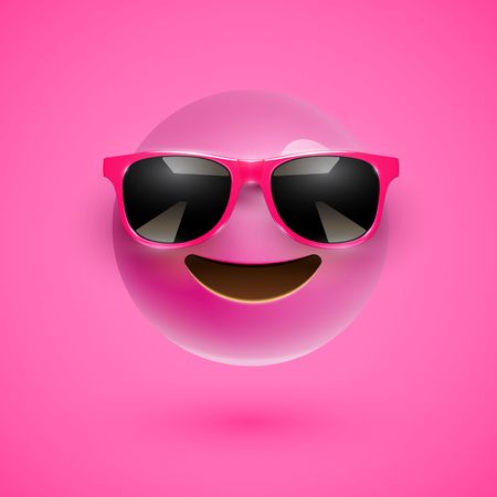High-detailed 3D smiley with sunglasses on a colorful background, vector illustrationのイラスト素材