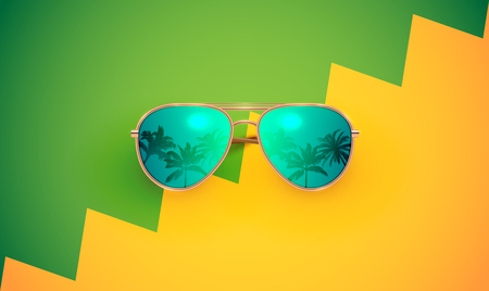 Realistic vector sunglasses on a colorful background, vector illustrationのイラスト素材