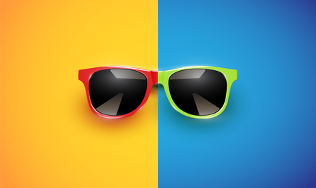 Realistic vector sunglasses on a colorful background, vector illustrationのイラスト素材