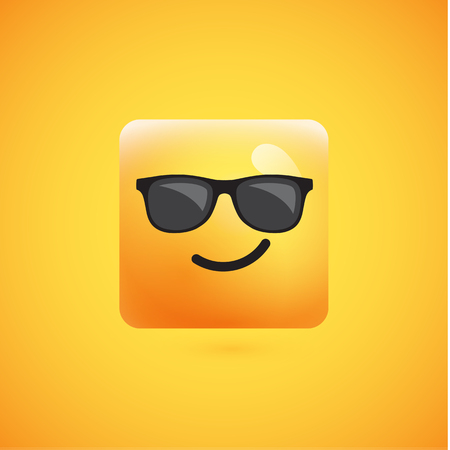 High detailed square yellow emoticon on a yellow background, vector illustrationのイラスト素材