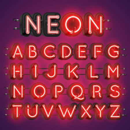 Realistic neon font with wires and console, vector illustrationのイラスト素材