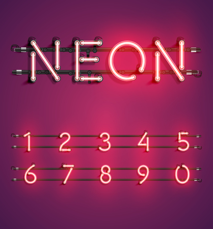 High detailed neon character set, vector illustrationのイラスト素材