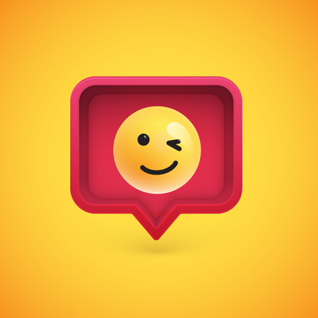 Funny 3D emoticon in 3D speech bubble, vector illustrationのイラスト素材