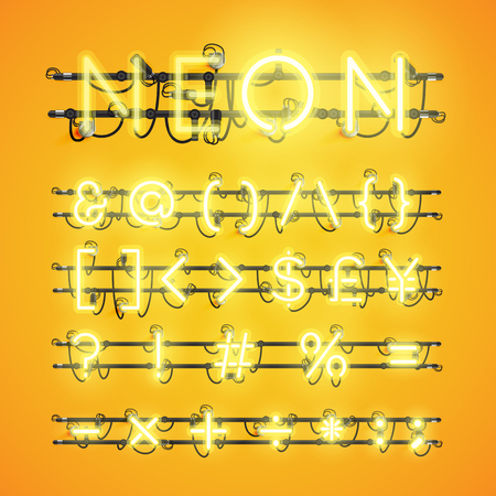 Realistic neon font with wires and console, vector illustrationのイラスト素材