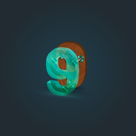 Realistic wood and glass character from a typeset, vector illustrationのイラスト素材