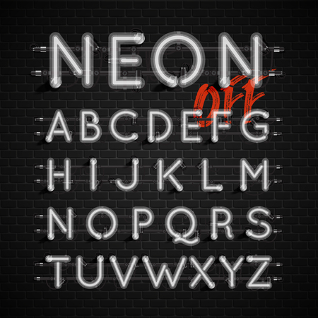 High detailed neon font set, vector illustrationのイラスト素材