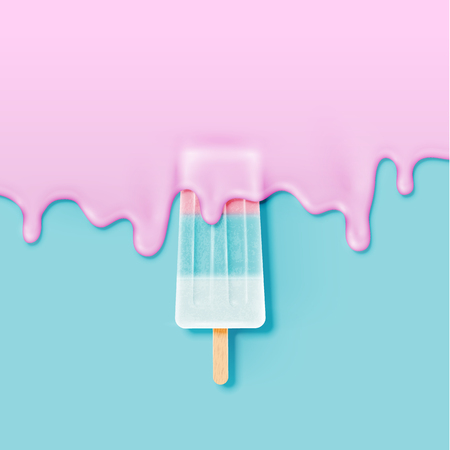 Realistic icecream bar, with melting cream, vector illustrationのイラスト素材
