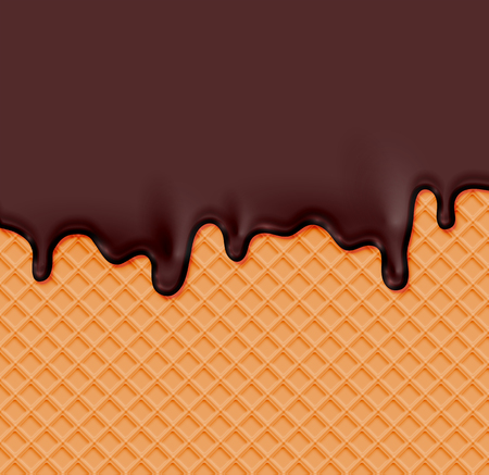 Realistic waffle with melting cream on it, vector illustrationのイラスト素材