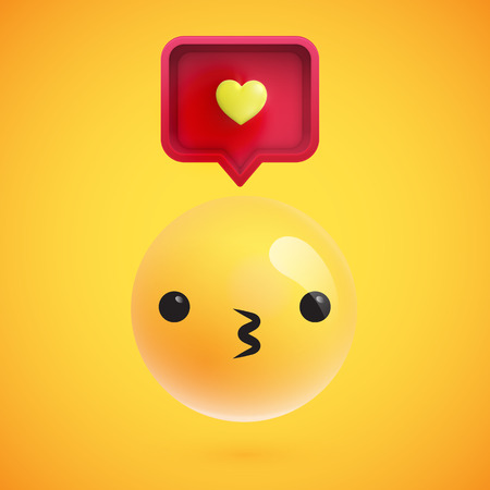 Cute high-detailed yellow emoticon with speech bubble and heart for web, vector illustrationのイラスト素材