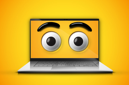 High-detailed emoticon eyes on a notebook screen, vector illustrationのイラスト素材