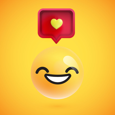 Cute high-detailed yellow emoticon with speech bubble and heart for web, vector illustrationのイラスト素材