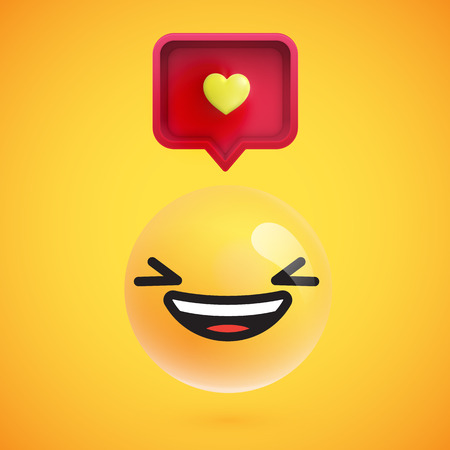 Cute high-detailed yellow emoticon with speech bubble and heart for web, vector illustrationのイラスト素材